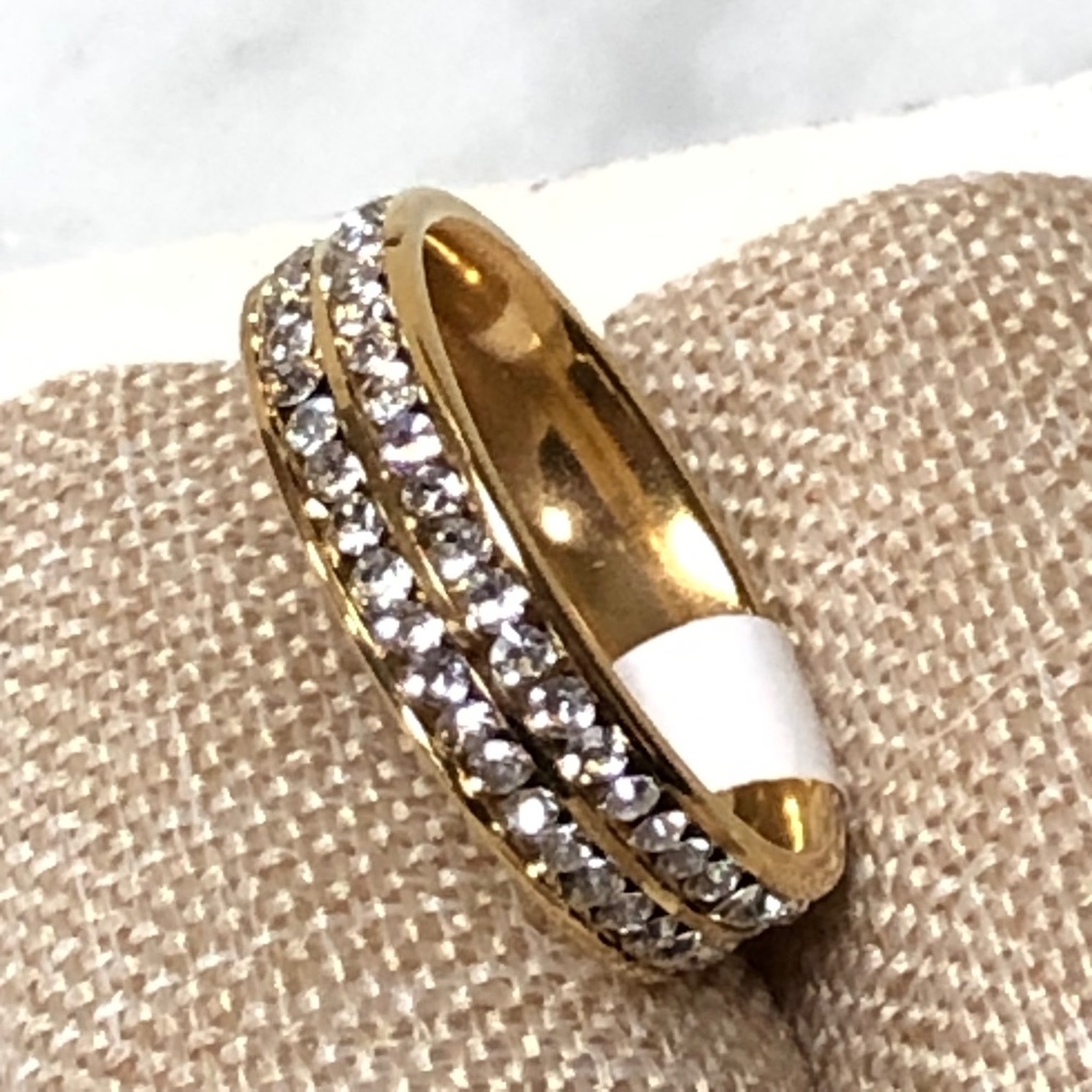 Stainless Steel Double Rows Channel Set Rhinestones Eternity Rings 6MM Size 10.5